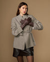 Long dark brown leather gloves with streamlined finger seams