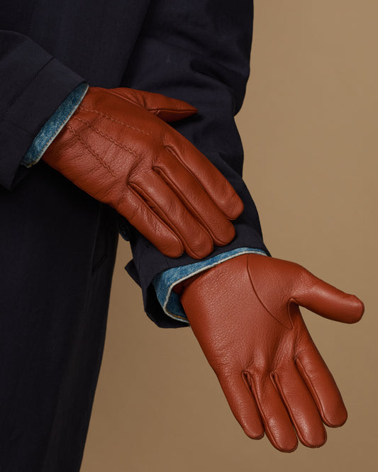Harvey (cognac) - Goatskin leather gloves with luxurious wool lining & touchscreen feature