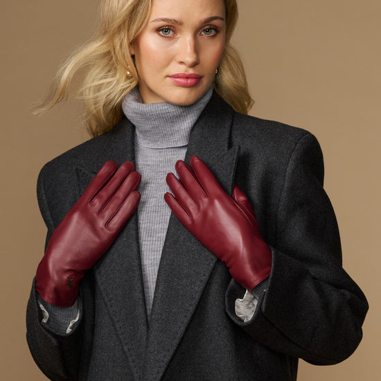 Bordeaux women's sheepskin leather gloves with wool-cashmere lining