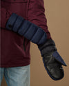 Pair of blue insulated mittens with textured cuff and dark touchscreen thumb panel