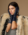 Rosemary Mid-forearm (navy blue) - Women's lambskin leather gloves with silk lining & touchscreen feature