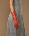 Rosemary Mid-forearm (orange) - Women's lambskin leather gloves with silk lining & touchscreen feature