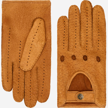 Silvio (cognac) - Exclusive peccary leather men's driving gloves
